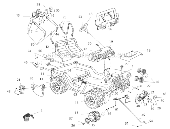 Page A Diagram and Parts List for T4871  Power Wheels Ride-On Cars
